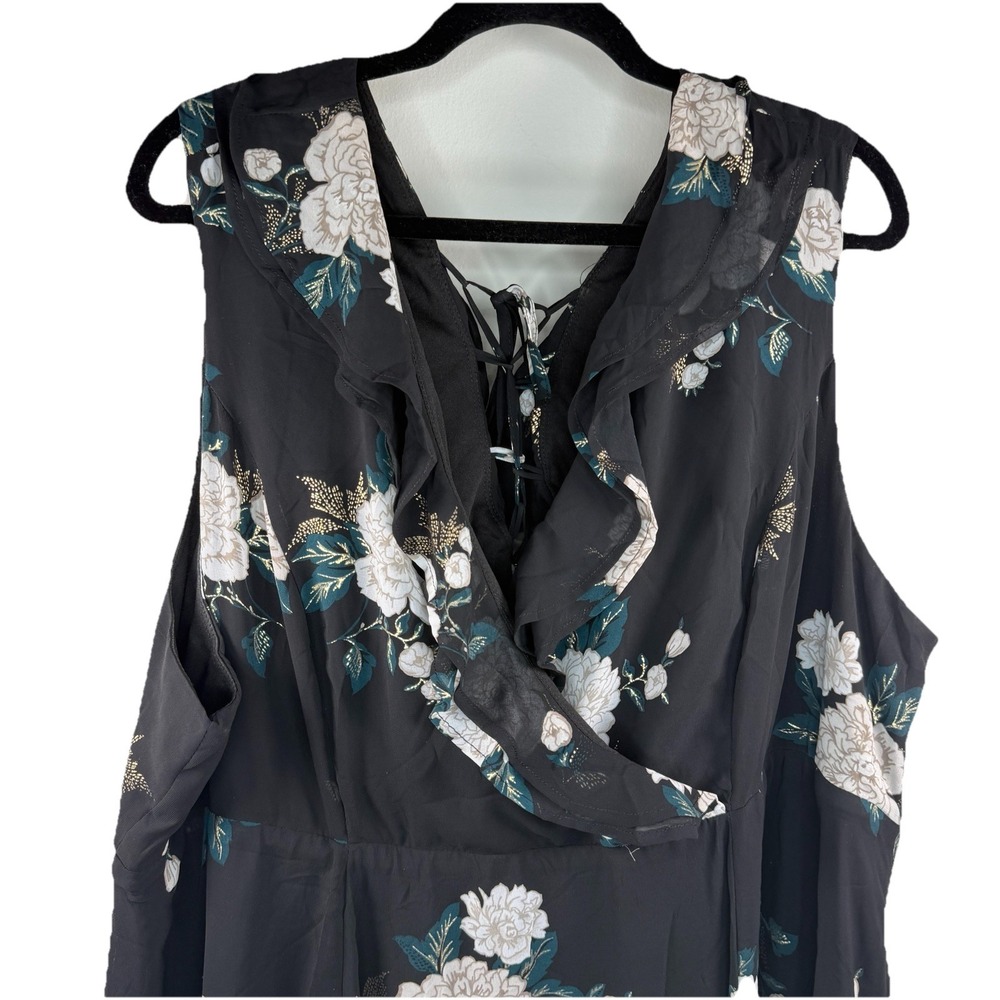 Torrid Black Floral SZ 24 Chiffon Sleeveless Skater Dress Bustier Backside Plus‎